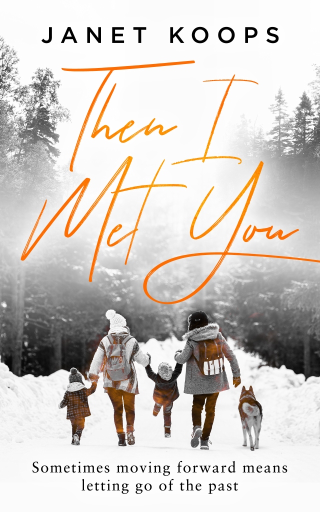 Book Cover for Then I Met You. A couple, two toddlers, and a dog walking down a snow covered street.